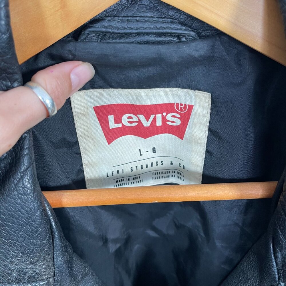 Levi’s Strauss & Co Black Buffalo Leather Vintage Moto Biker Jacket Size L - Picture 5 of 9